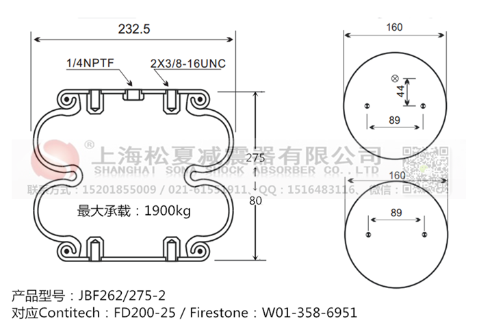 JBF262/275-2橡膠<a href='http://shafferla.com/' target='_blank'><u>空氣彈簧</u></a>