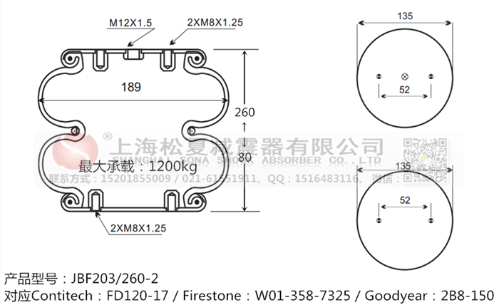 JBF203/260-2橡膠<a href='http://shafferla.com/' target='_blank'><u>空氣彈簧</u></a>